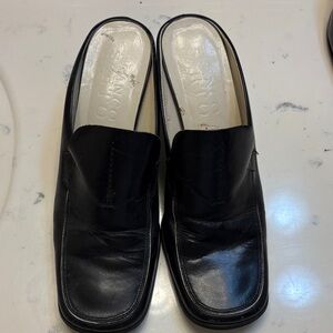 Franco Sarto Black Leather Slip-On Mules